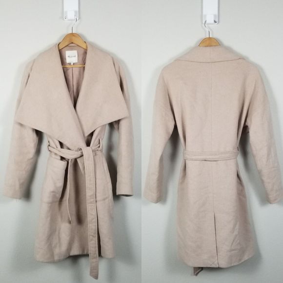 Madewell Delancey Blush Wool Blend Belted Coat Size Medium F4887 - Picture 7 of 14